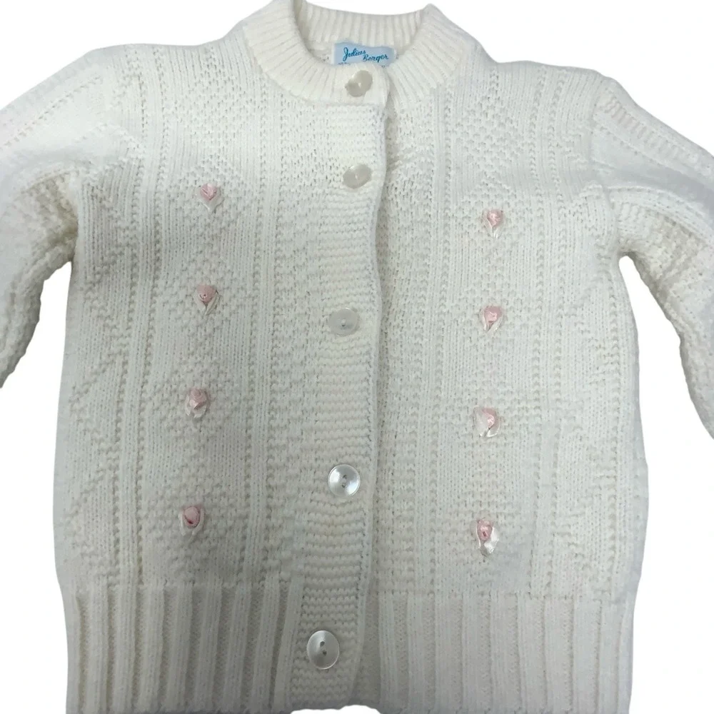 Vintage Julius Berger Baby Sweater Size ? 18-24 Months Cardigan Satin Roses READ